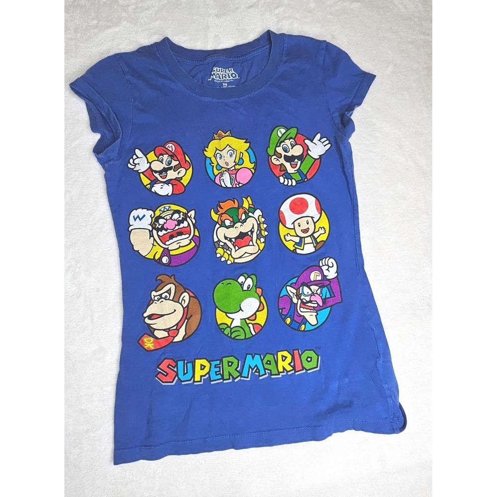 Super Mario Nintendo Graphic T-Shirt XS Blue Characters Short Sleeve Tee